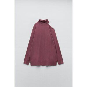 2/$30 Zara Cut Out Shoulder High  Neck‎ Sweater Dark Pink Oversized  Small NWT